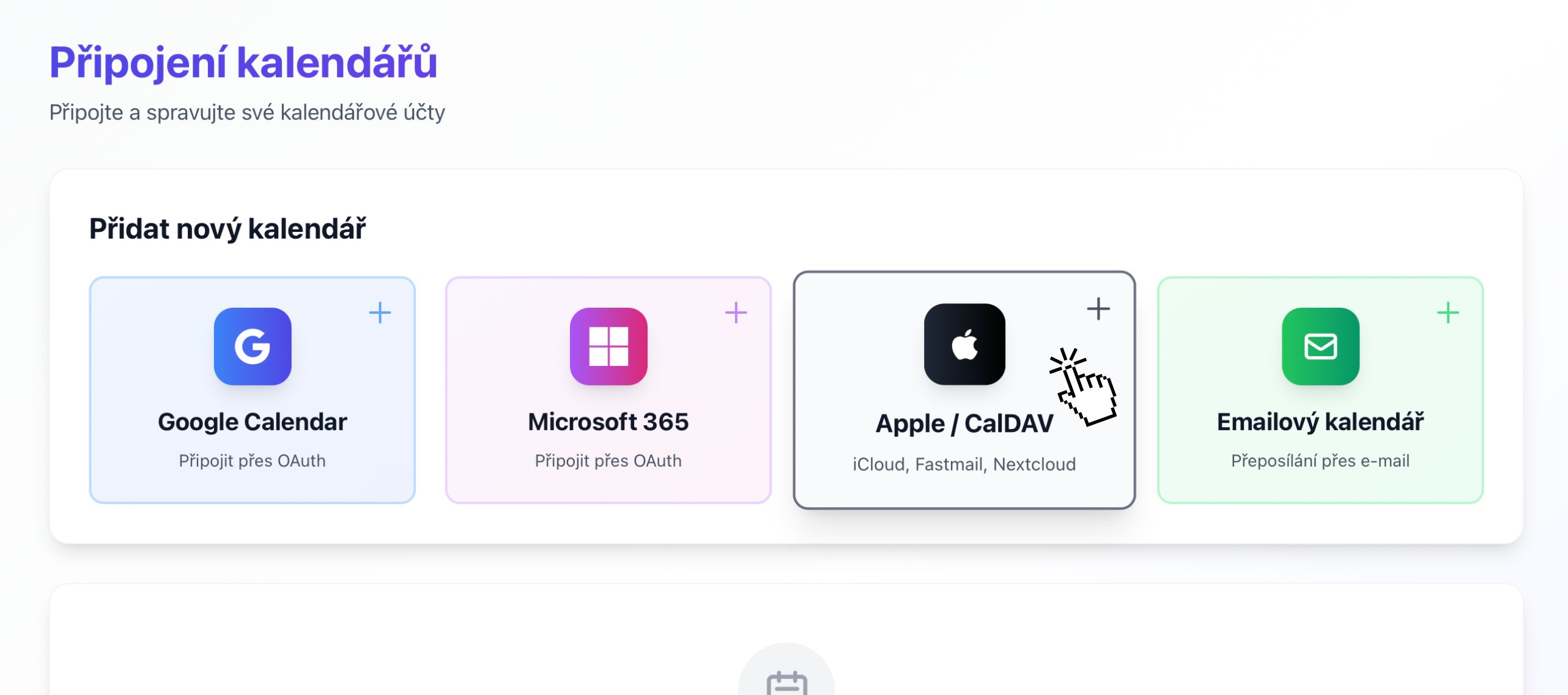 Calendar provider options with CalDAV button