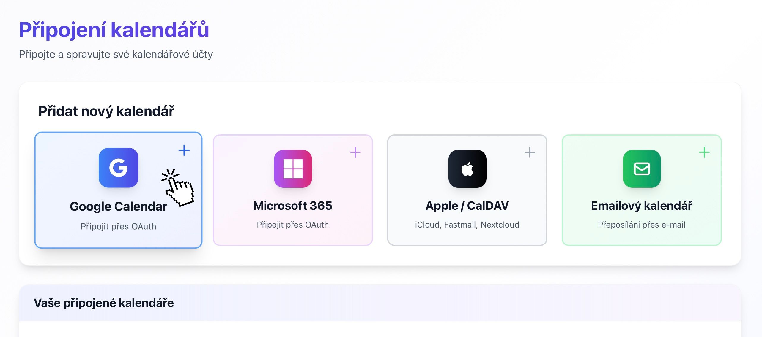 Google Calendar button on Calendar Connections page