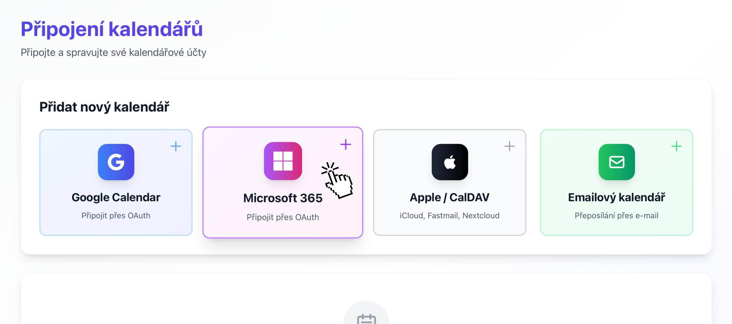 Microsoft 365 button on Calendar Connections page