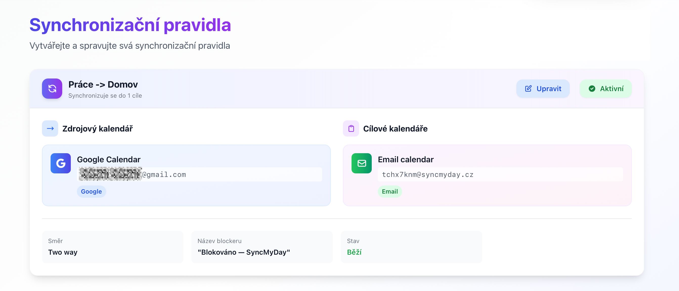 Confirmation page showing active sync rule